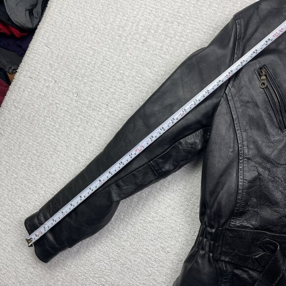 Bullmaster Leather Motorcycle Belted Biker Jacket Café Racer Black Women Sz M - Picture 12 of 16